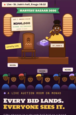Auction Room, first screen of the live demo